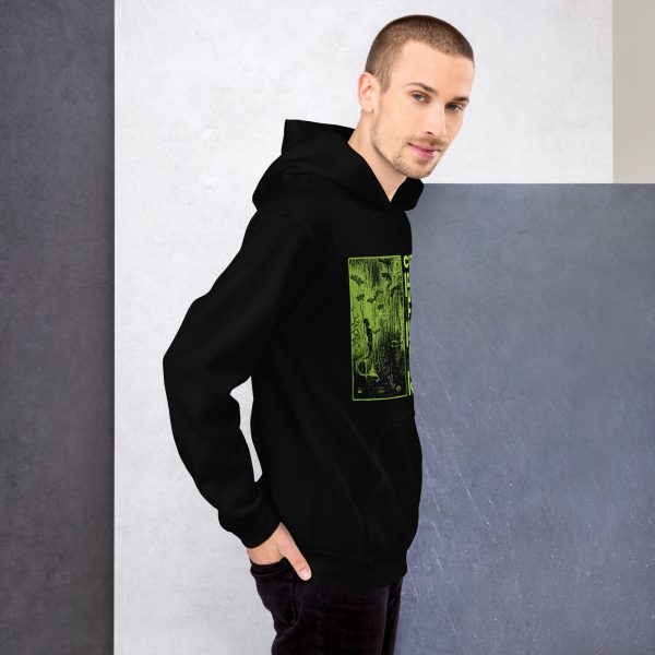 Addicted City Hoodie – Neon Green Graphic on Black, Bold Urban Streetwear - Image 3