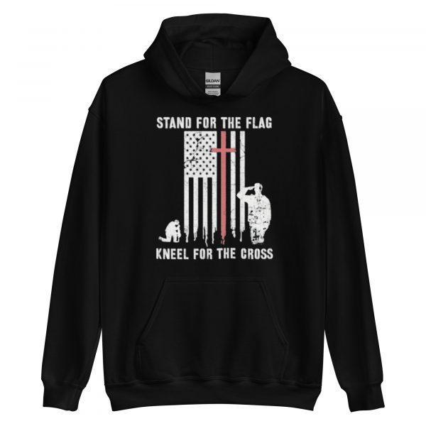 "Stand for the Flag, Kneel for the Cross" Unisex Black Hoodie - Image 2